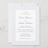 Modern Blue & White Pinstripe Wedding Invitation 招待状 (正面)