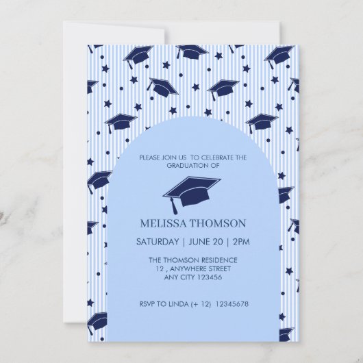 Modern Blue White Script Photo Graduation Party   招待状 (裏面)