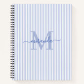 Modern Blue & White Stripes Monogram Name ノートブック (正面)