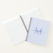 Modern Blue & White Stripes Monogram Name ノートブック (内部)