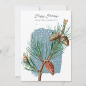 Modern Blue Winter Snow Pine Cone Christmas シーズンカード (正面)