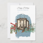 Modern Blue Winter Snow Pine Lantern Christmas シーズンカード (正面)