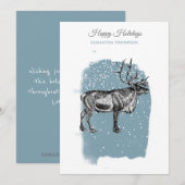 Modern Blue Winter Snow Vintage Christmas Reindeer シーズンカード (正面/裏面)