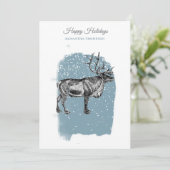 Modern Blue Winter Snow Vintage Christmas Reindeer シーズンカード (スタンド正面)