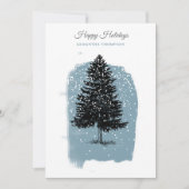 Modern Blue Winter Snow Vintage Christmas Tree シーズンカード (正面)