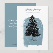 Modern Blue Winter Snow Vintage Christmas Tree