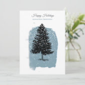 Modern Blue Winter Snow Vintage Christmas Tree シーズンカード (スタンド正面)