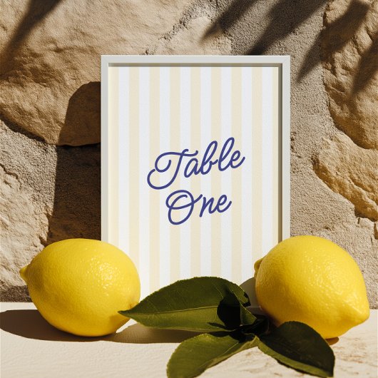  Modern Blue & Yellow Striped Wedding Table Number 招待状