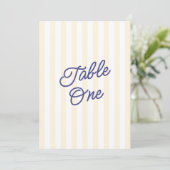  Modern Blue & Yellow Striped Wedding Table Number 招待状 (スタンド正面)