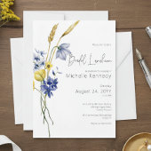 Modern Blue & Yellow Wildflowers Bridal Luncheon 招待状