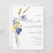 Modern Blue & Yellow Wildflowers Bridal Luncheon 招待状 (正面)
