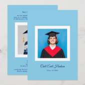 Modern Blues & White High School Photo Grad 案内状 (正面/裏面)