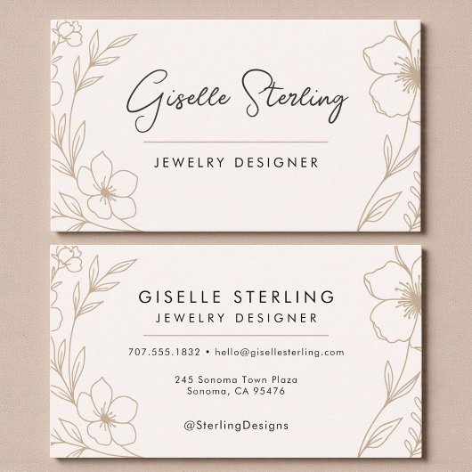 Modern Blush and Black Botanical Jewelry Designer 名刺