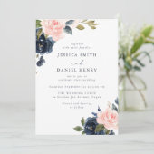 Modern Blush and Navy Florals Wedding 招待状 (スタンド正面)