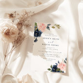 Modern Blush and Navy Florals Wedding 招待状