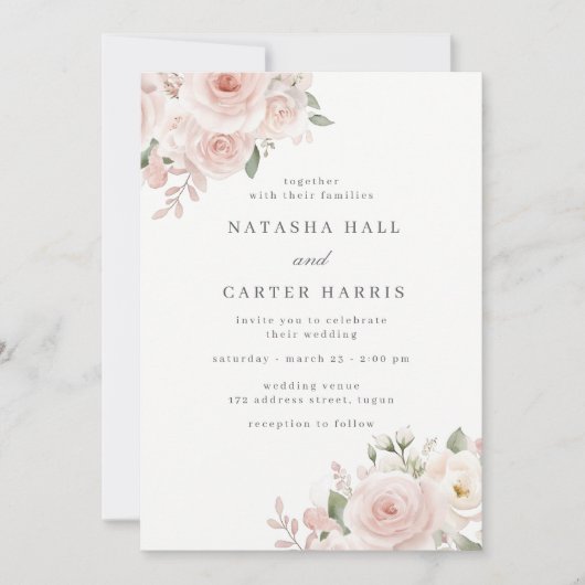 Modern Blush Botanical Wedding 招待状 (正面)