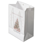 Modern Blush Christmas Tree Personalized Gift Bag ミディアムペーパーバッグ (正面アングル)