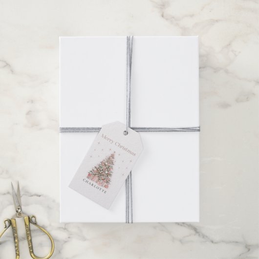 Modern Blush Christmas Tree – Personalized Holiday ギフトタグ (より糸付き)