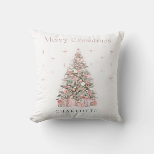 Modern Blush Christmas Tree – Personalized Holiday クッション (正面)