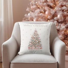 Modern Blush Christmas Tree – Personalized Holiday クッション
