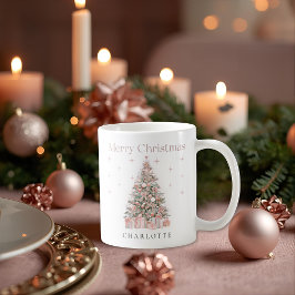 Modern Blush Christmas Tree – Personalized Holiday コーヒーマグカップ