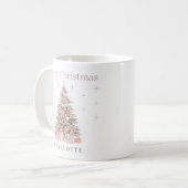 Modern Blush Christmas Tree – Personalized Holiday コーヒーマグカップ (正面左)