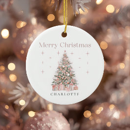 Modern Blush Christmas Tree – Personalized Holiday セラミックオーナメント
