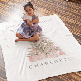 Modern Blush Christmas Tree Personalized Holiday  フリースブランケット