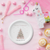 Modern Blush Christmas Tree Personalized Holiday  ペーパープレート (パーティー)