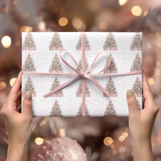 Modern Blush Christmas Tree – Personalized Holiday ラッピングペーパー