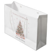 Modern Blush Christmas Tree Personalized Holiday  ラージペーパーバッグ (正面アングル)