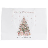 Modern Blush Christmas Tree Personalized Holiday  ラージペーパーバッグ (裏面)