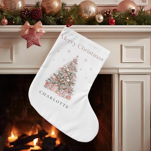 Modern Blush Christmas Tree Personalized Stocking ラージクリスマスストッキング