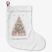 Modern Blush Christmas Tree Personalized Stocking ラージクリスマスストッキング (正面)