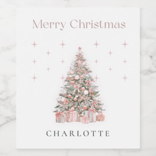 Modern Blush Christmas Tree Wine Label ワインラベル (シングルラベル)