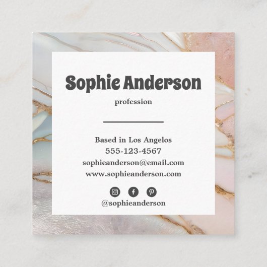 Modern Blush & Cream Marble Square Business Card スクエア名刺 (裏面)