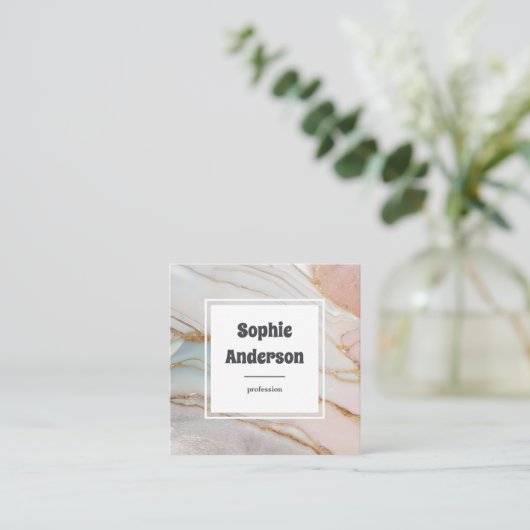 Modern Blush & Cream Marble Square Business Card スクエア名刺 (スタンド正面)