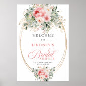 Modern Blush Floral Bridal Shower Welcome ポスター (正面)