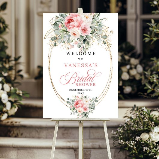Modern Blush Floral Bridal Shower Welcome ポスター