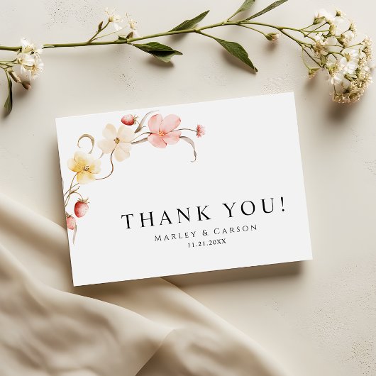 Modern Blush Floral Minimalist Garden Wedding サンキューカード