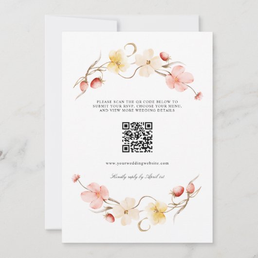 Modern Blush Floral QR Code All In One Wedding 招待状 (裏面)