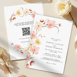 Modern Blush Floral QR Code All In One Wedding 招待状