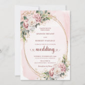 Modern Blush Floral Rose Gold Wedding Invitation 招待状 (正面)
