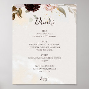 Modern Blush Floral Watercolor Drinks Menu ポスター