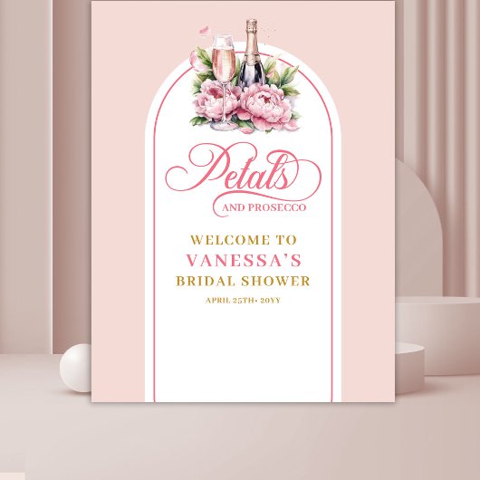 Modern blush gold petals and prosecco event wall タペストリー