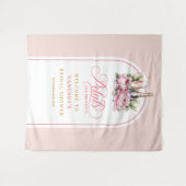 Modern blush gold petals and prosecco event wall タペストリー (正面(横))