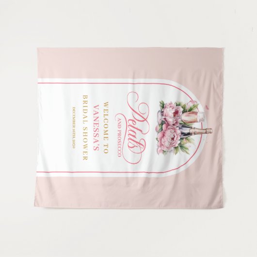 Modern blush gold petals and prosecco event wall タペストリー (正面(横))