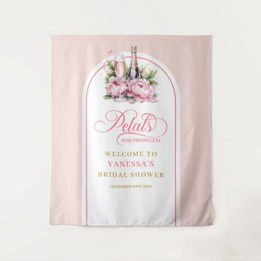 Modern blush gold petals and prosecco event wall タペストリー (正面)