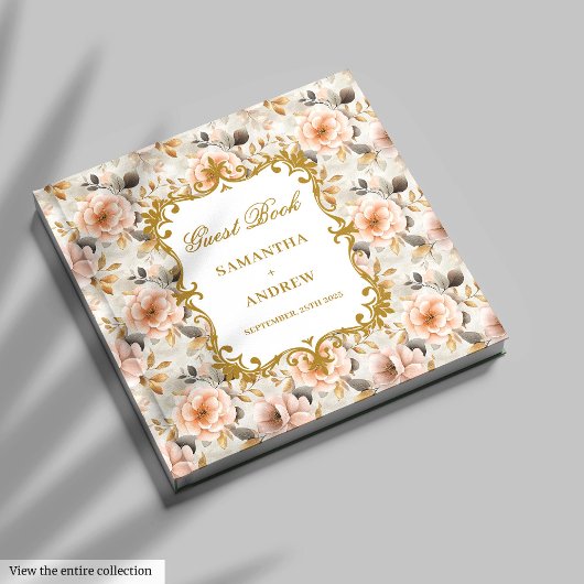 Modern Blush Gold Wedding Guest Book for Signing ゲストブック