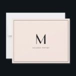Modern Blush Minimalist monogram flat サンキューカード<br><div class="desc">Simple and Modern very pale blush and black monogrammed thank you card.</div>